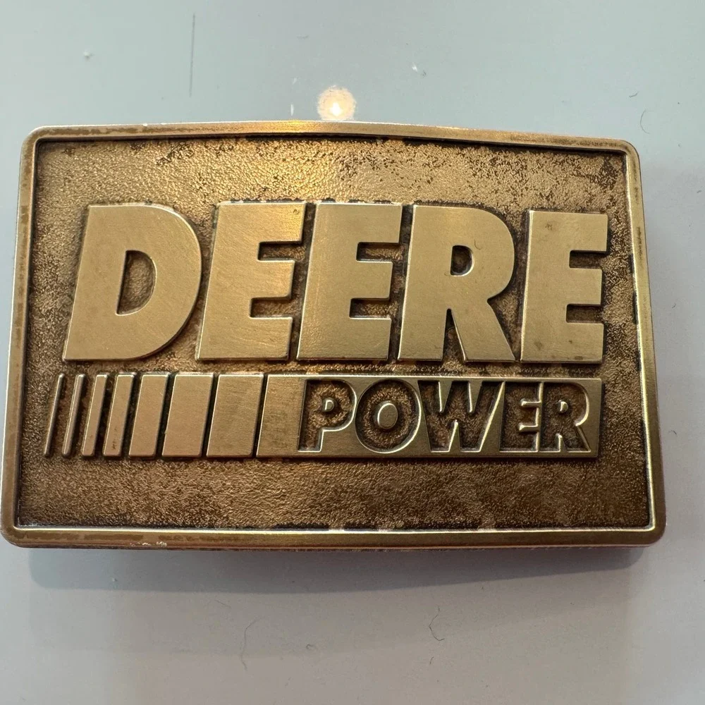 John Deere Power Belt Buckle‎ Vintage Brass Farm Tractor Equipment Expo 1994